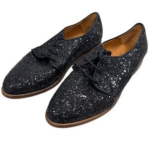BOBBIES Paris Glitter Oxford Shoes 6.5 (37 EU)  Black Sparkle Derby Womens Flats